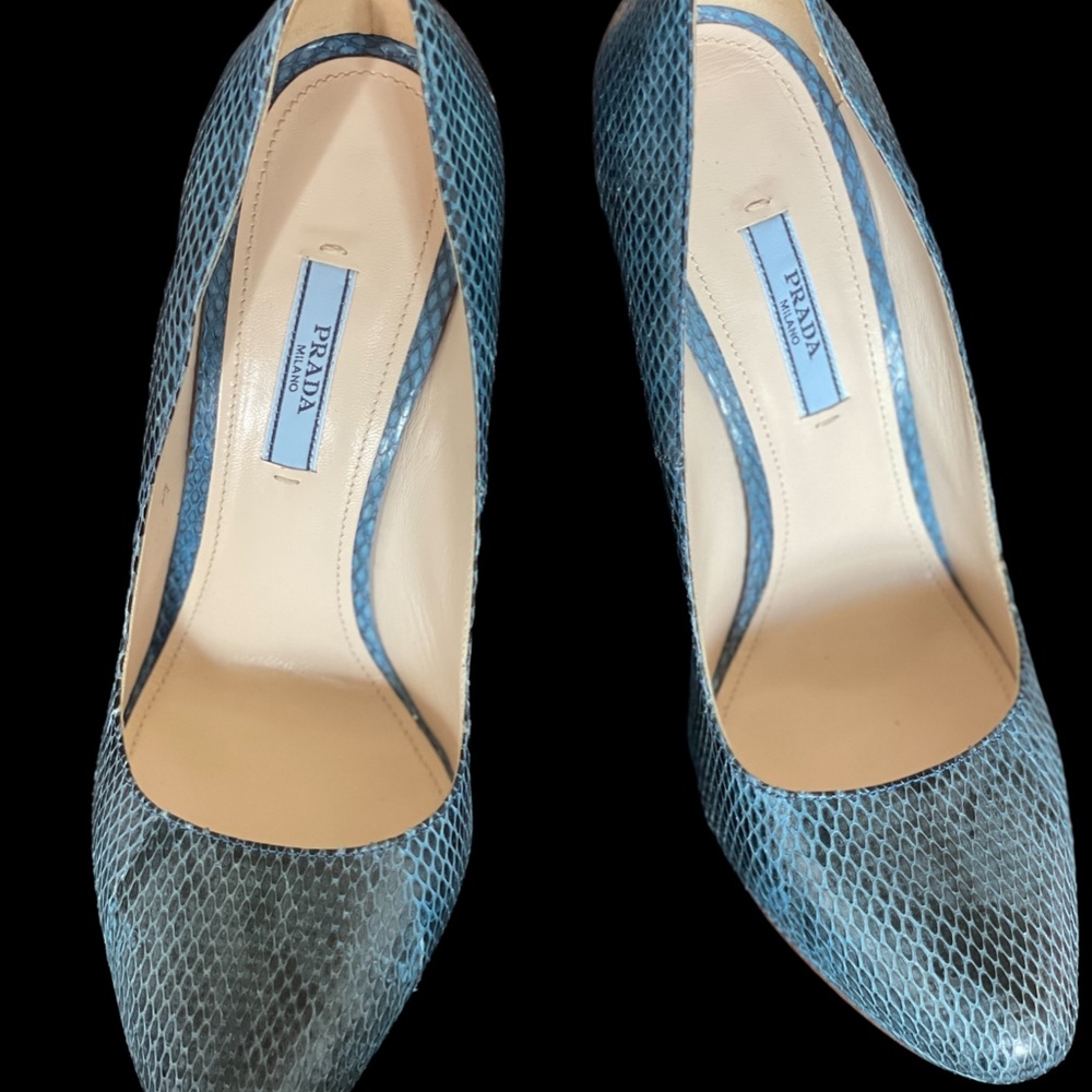 Prada Blue Snakeskin Platform Pumps